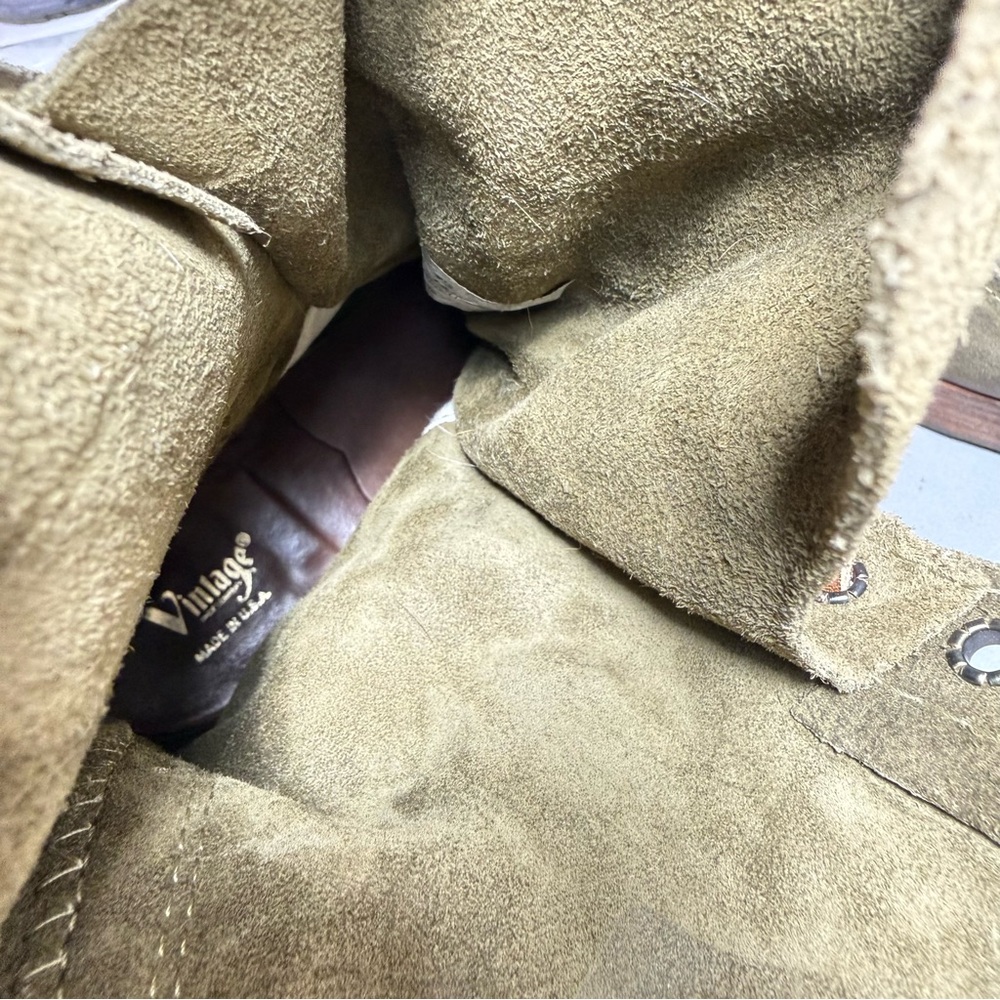 WALK-OVER VINTAGE COLLECTION Olive Green Suede Lace-Up Mid Calf Combat Boots - Picture 13 of 15